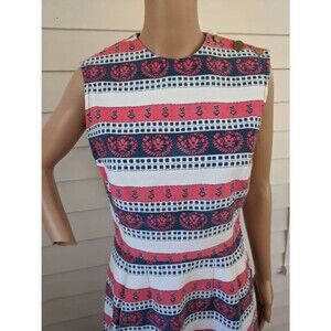 60s Pat Premo Dress Red White Blue Sleeveless Vintage S M